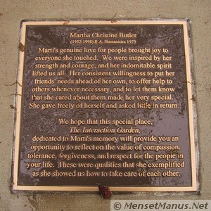 Martha Christine Butler Dedication Plaque